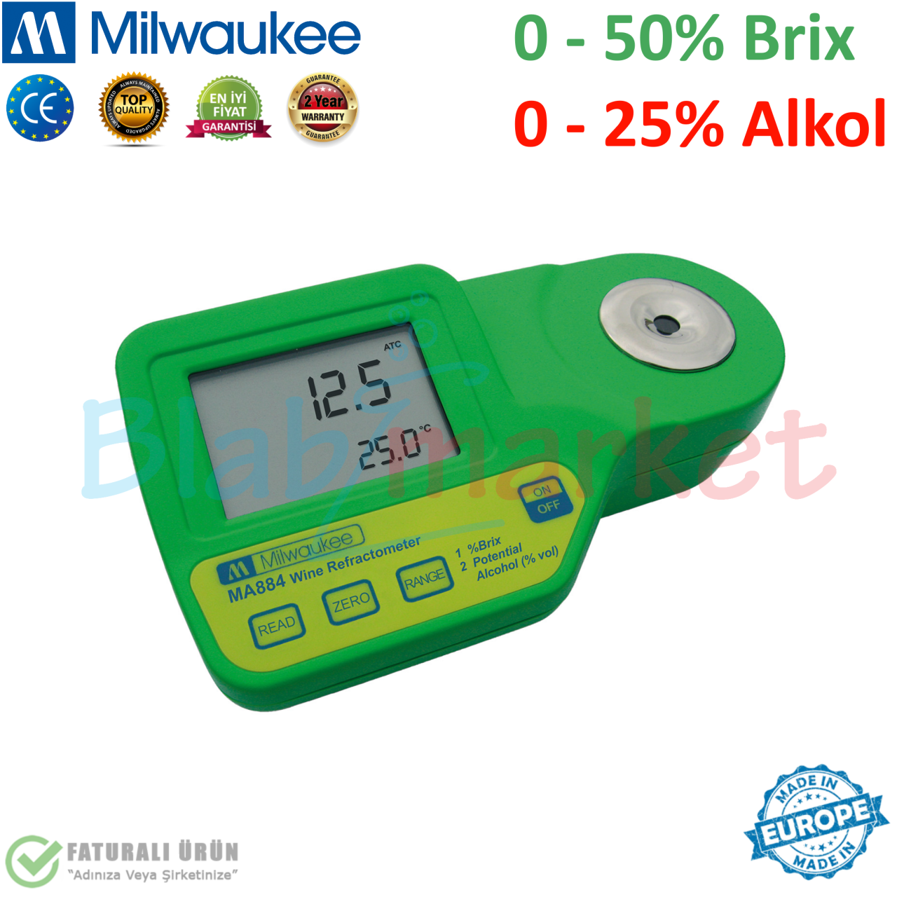 Digital Alcohol Refractometer 25% v / v Alcohol - Milwaukee MA884