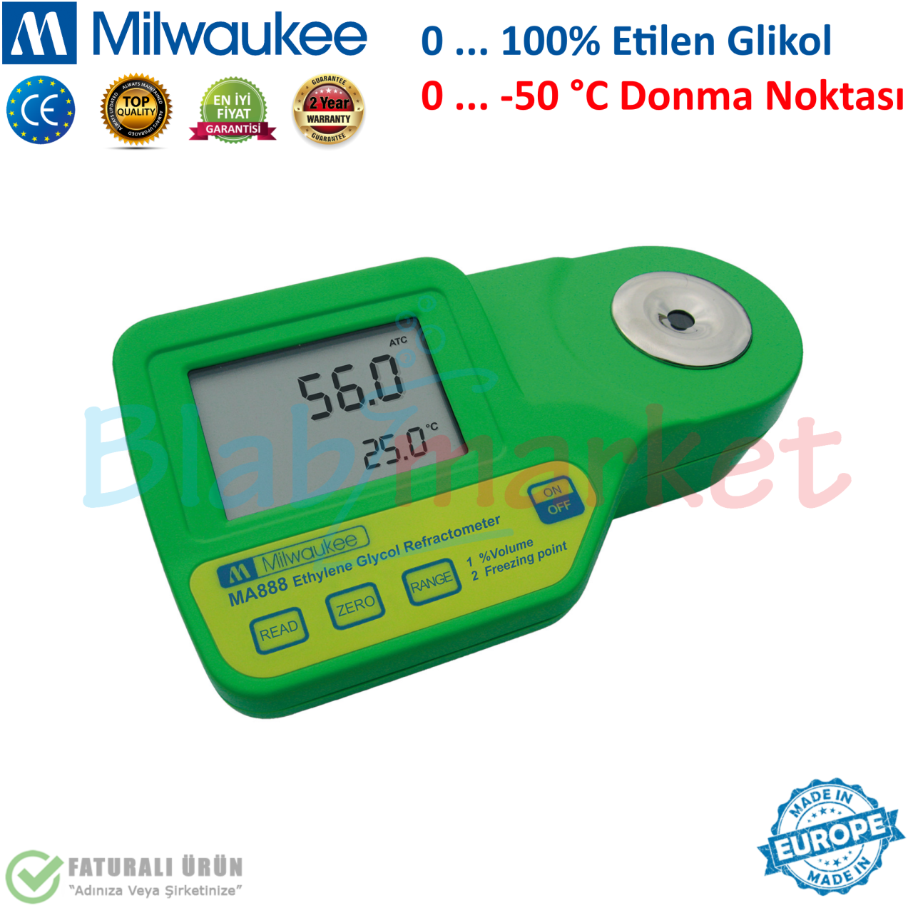 Digital Antifreeze Refractometer 100% v / v Ethylene Glycol - Milwaukee MA888 Digital Antifreeze Refractometer 100% v / v Ethylene Glycol - Milwaukee MA888